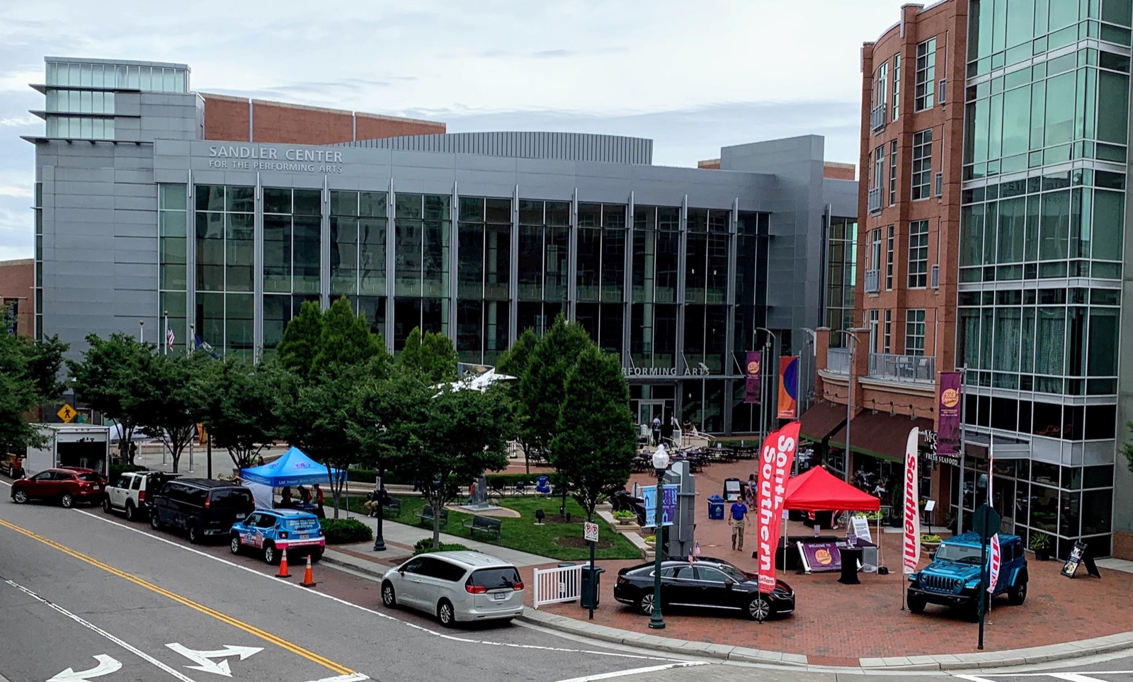 The Sandler Center for the Performing Arts and its plaza at Town Center of Virginia Beach.