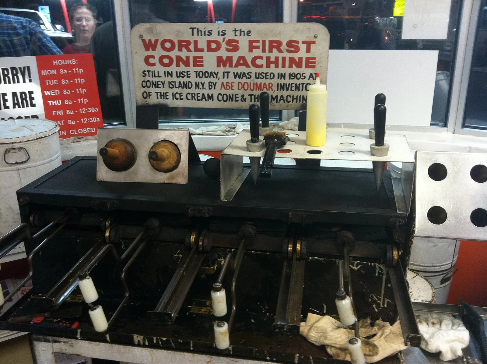 The ice cream cone machine at Doumar's Cones and Barbecue in Norfolk, Virginia.