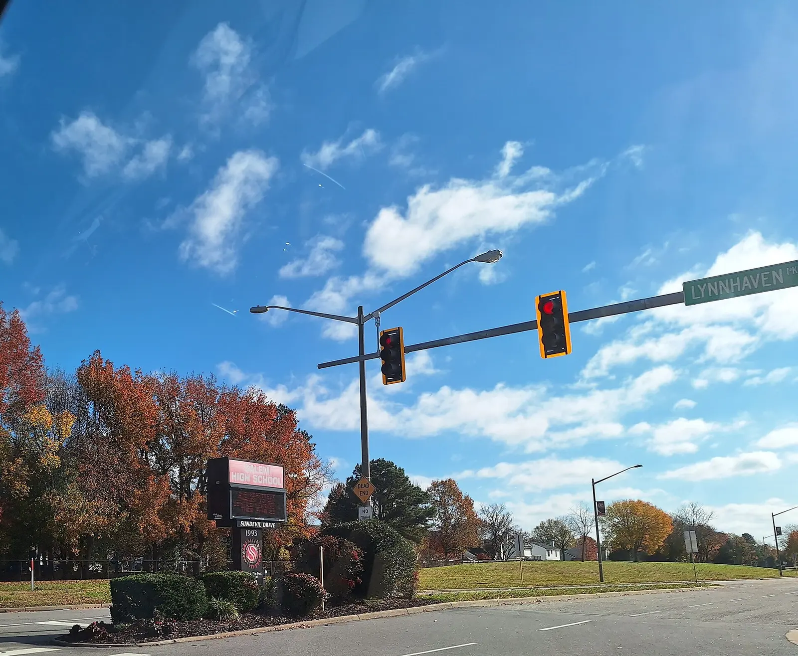 The Salem High School sign at Lynnhaven Parkway and Sun Devil Drive in the Salem area of Virginia Beach.