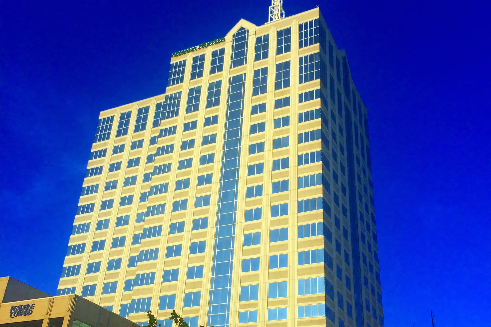 The Armada Hoffler Tower rises over Town Center of Virginia Beach, home of the free Last Night on the Town celebration.