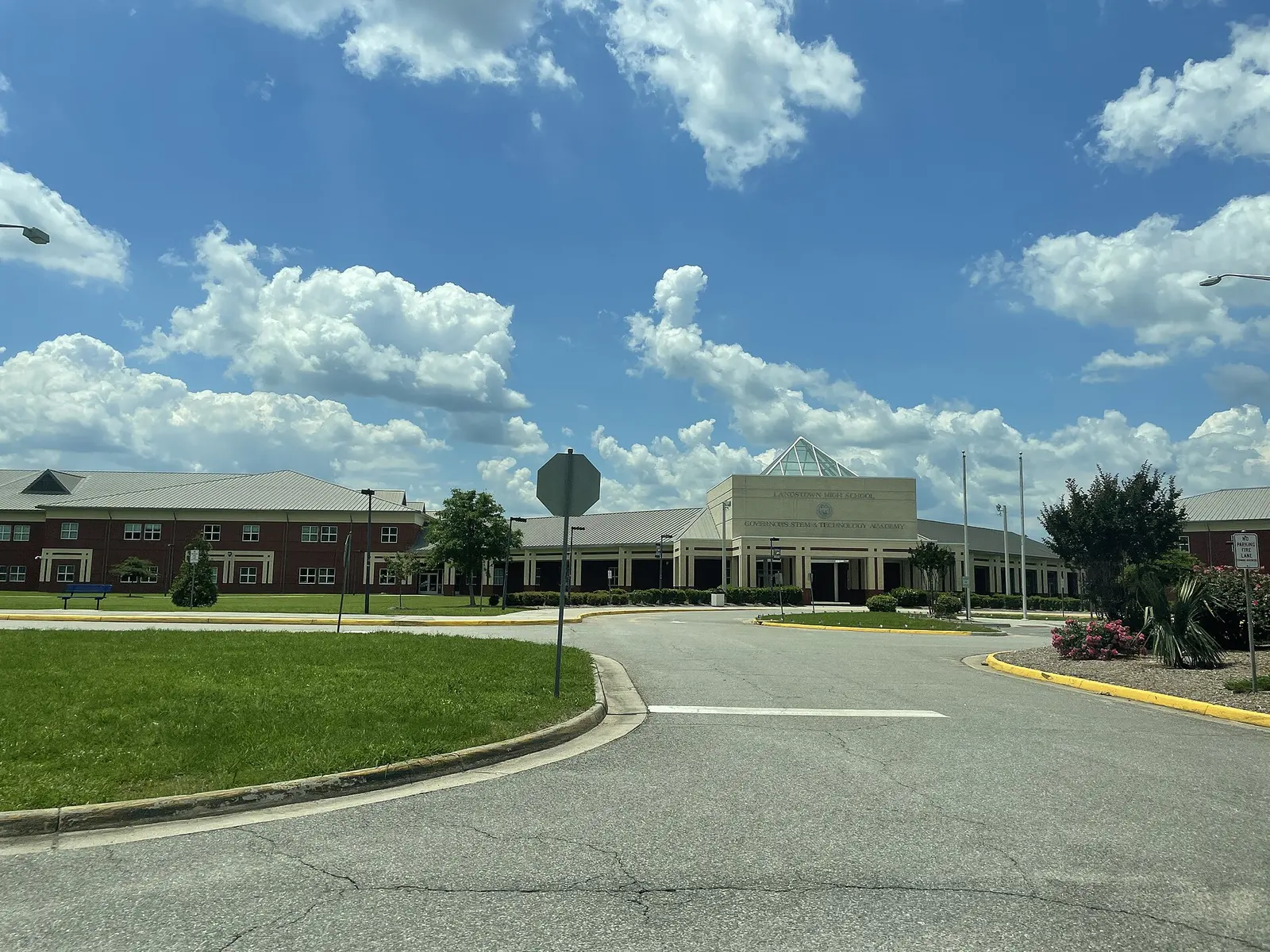 The front entrance of Landstown High School on Concert Drive in Virginia Beach.