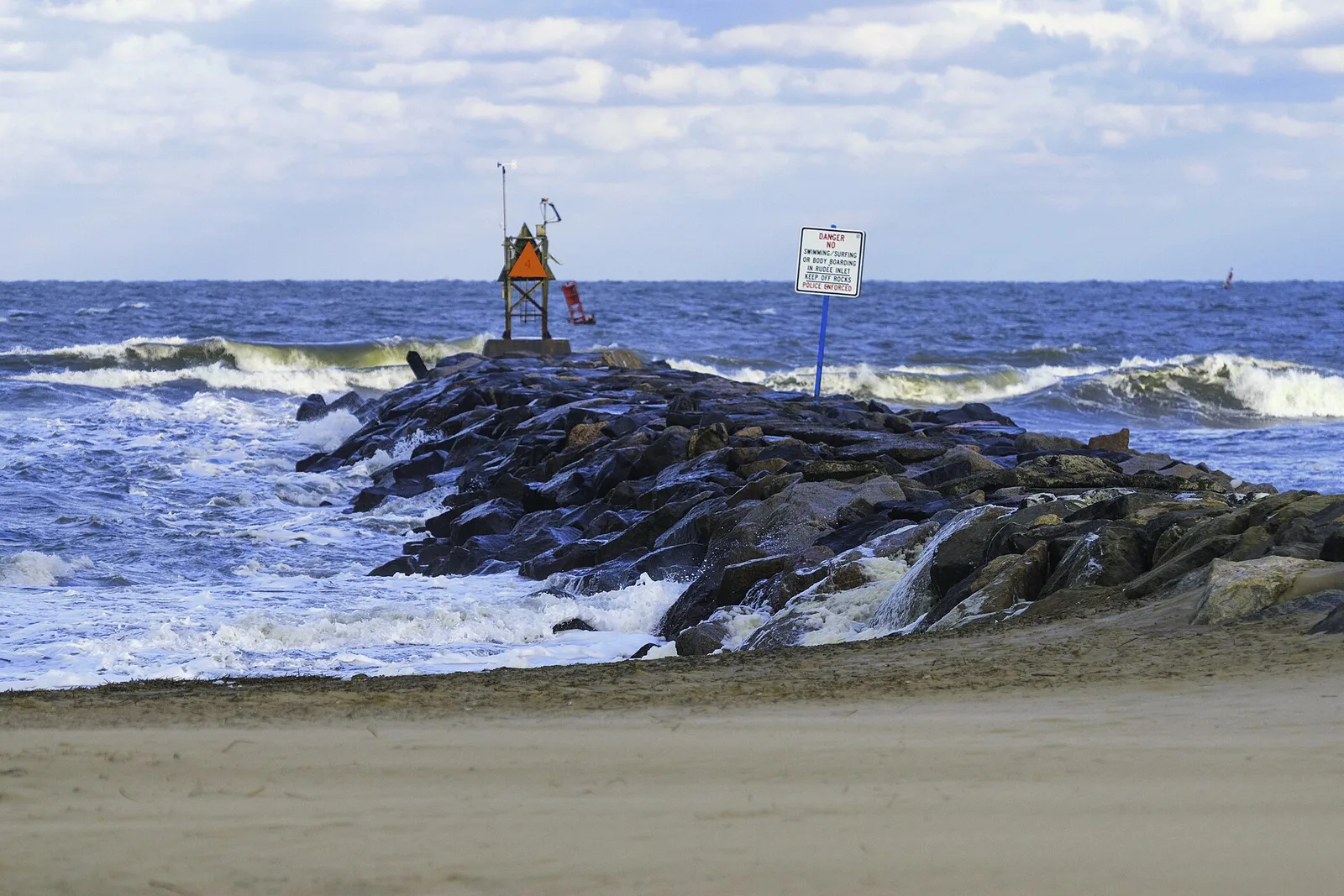 The jetty at Rudee Inlet, beside the Rudee Loop site at the south end of the Oceanfront.