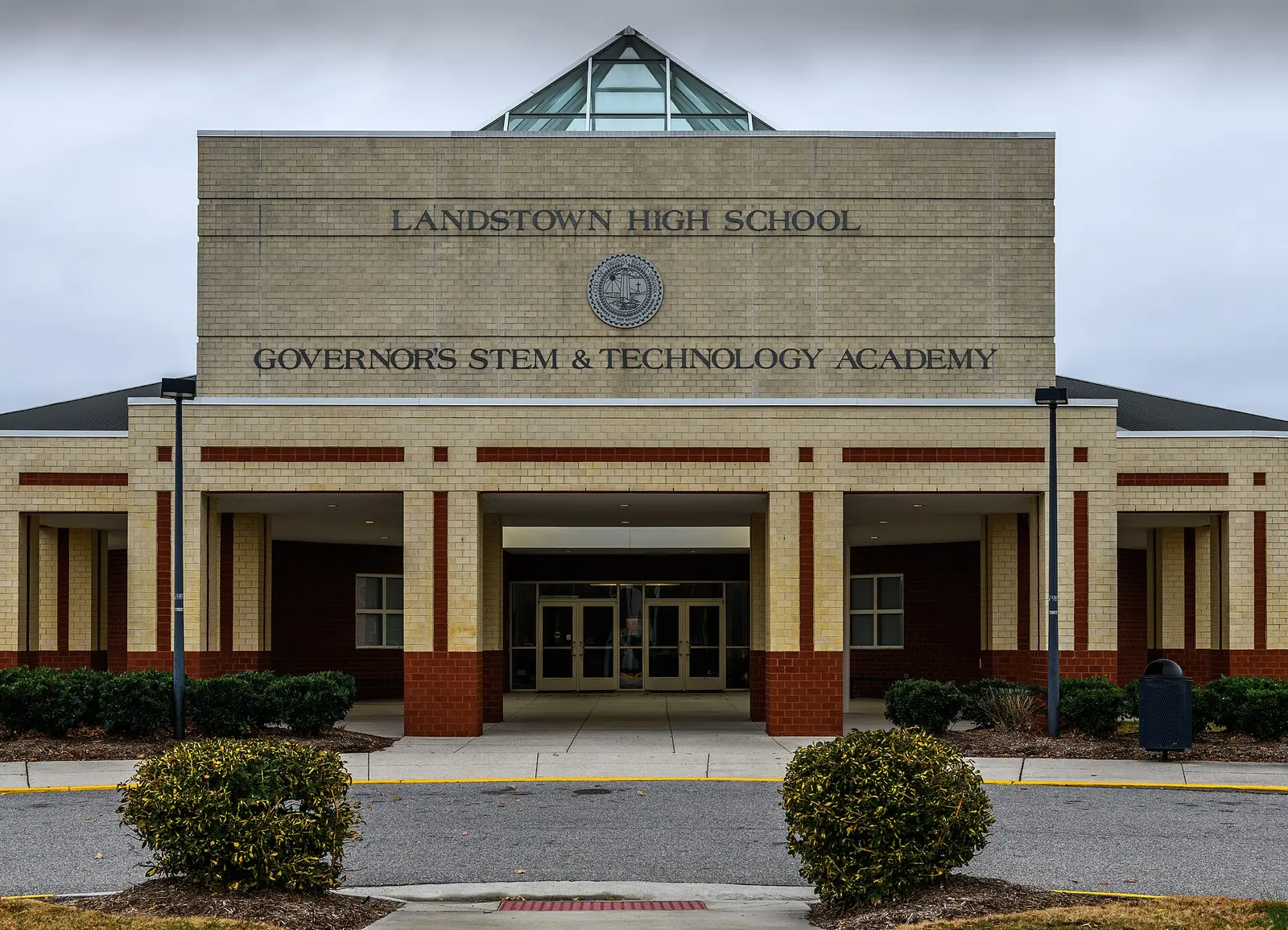 The main entrance of Landstown High School on Concert Drive in Virginia Beach.