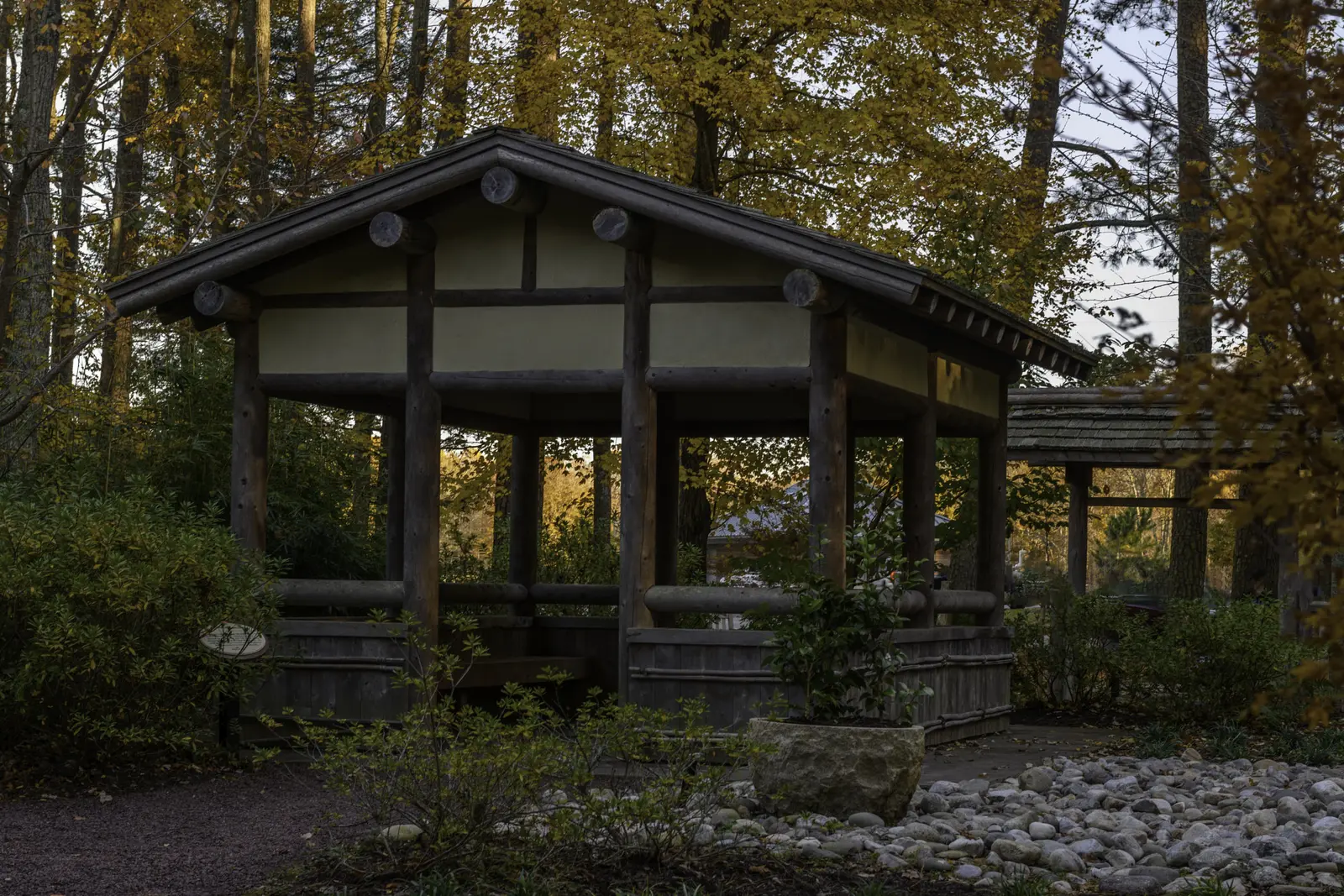The Japanese pavilion in the Miyazaki Japanese Garden at Red Wing Park in Virginia Beach, home of the city's Cherry Blossom Festival.